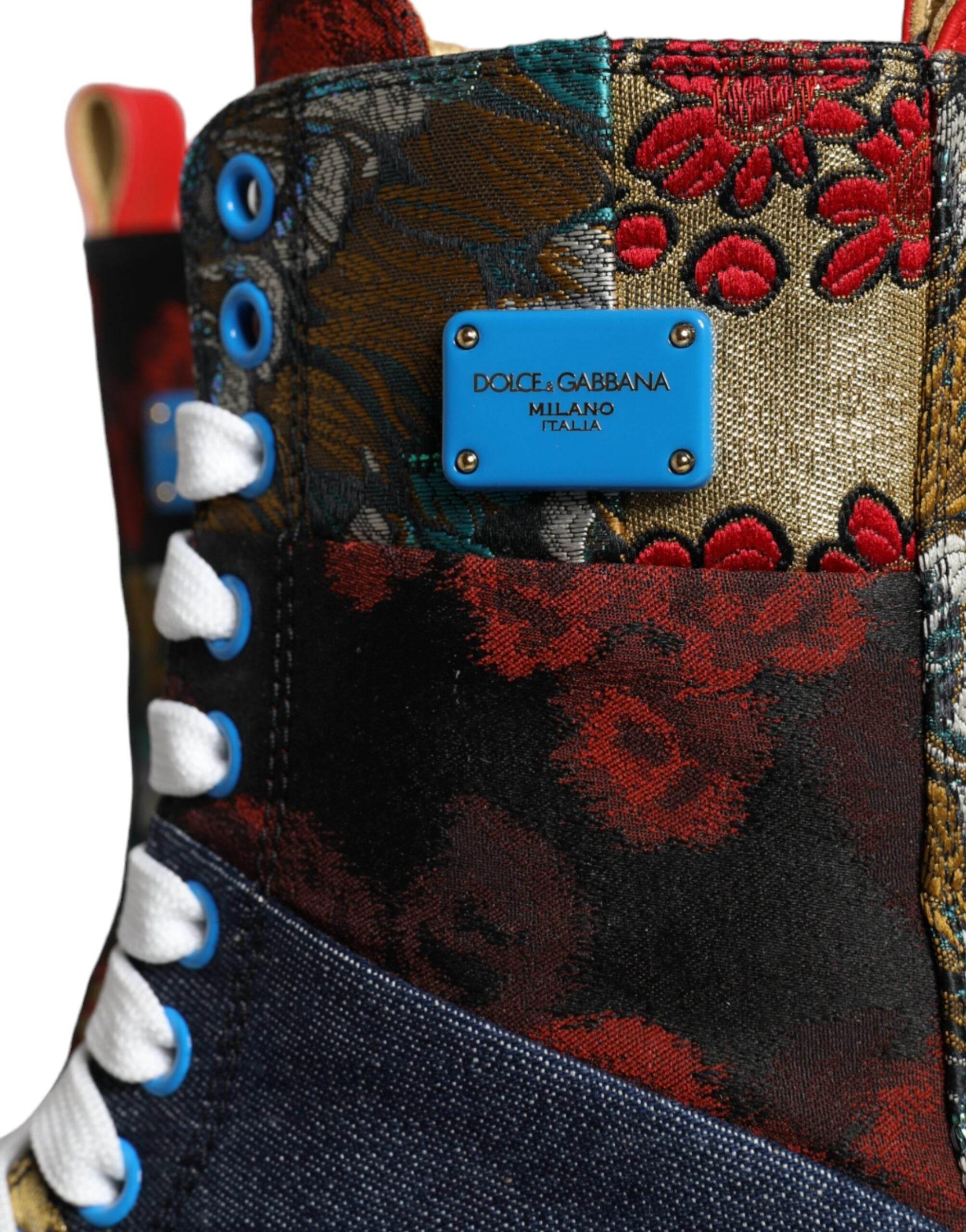 Dolce & Gabbana Multicolor Patchwork Logo High Top Sneakers Shoes - Hilstor