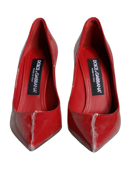 Dolce & Gabbana Red Patent Leather Faux Pearl Heels Pumps Shoes - Hilstor