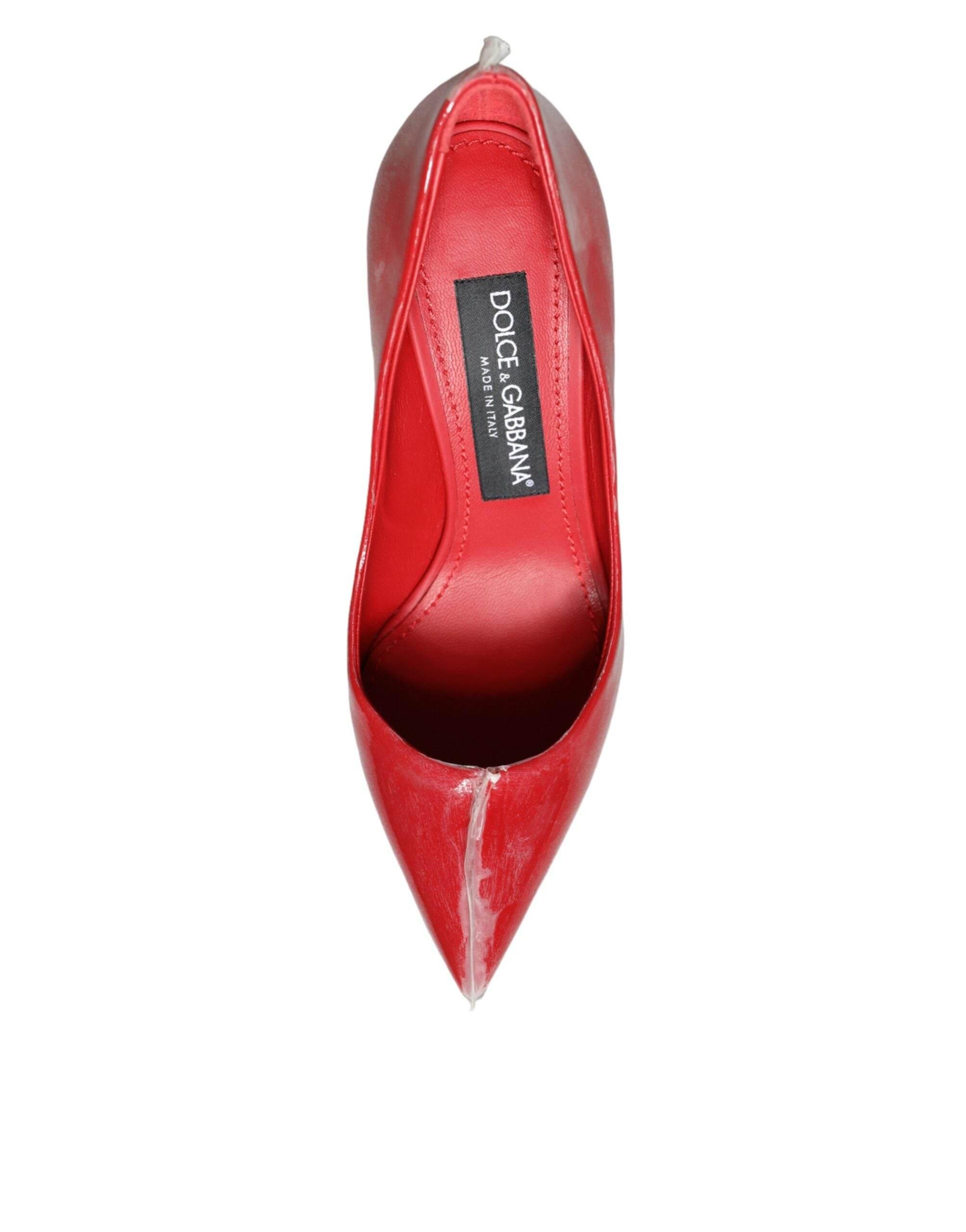 Dolce & Gabbana Red Patent Leather Faux Pearl Heels Pumps Shoes - Hilstor