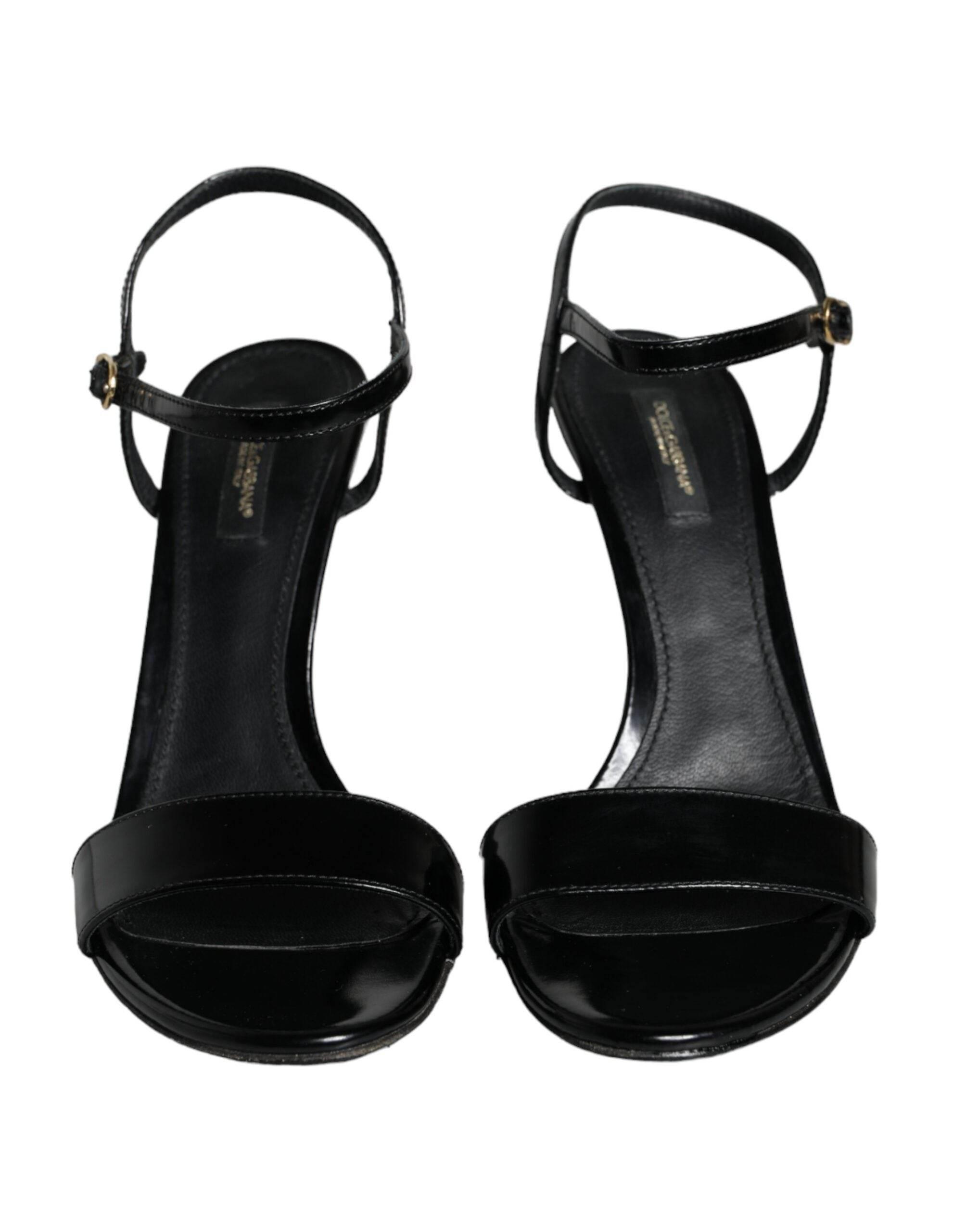 Dolce & Gabbana Black KEIRA Leather Heels Sandals Shoes - Hilstor