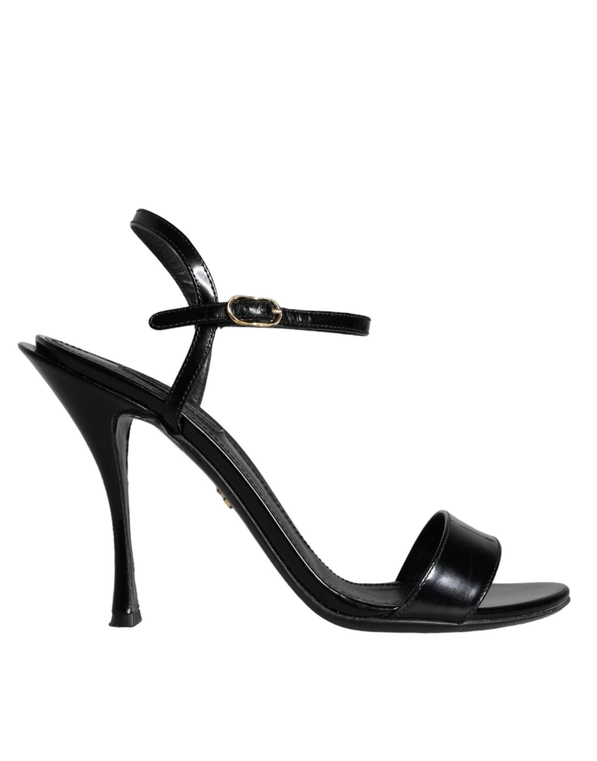 Dolce & Gabbana Black KEIRA Leather Heels Sandals Shoes - Hilstor