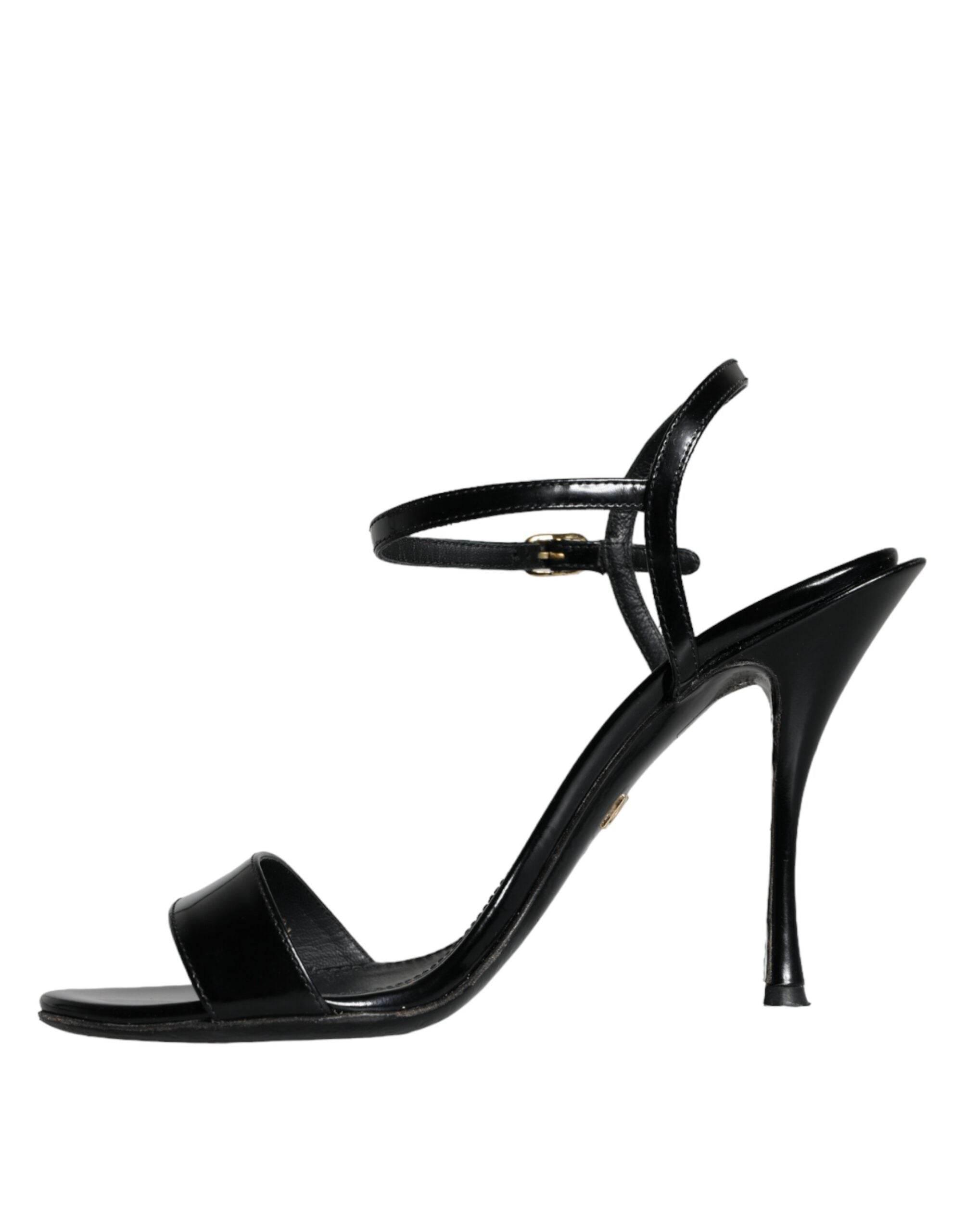 Dolce & Gabbana Black KEIRA Leather Heels Sandals Shoes - Hilstor