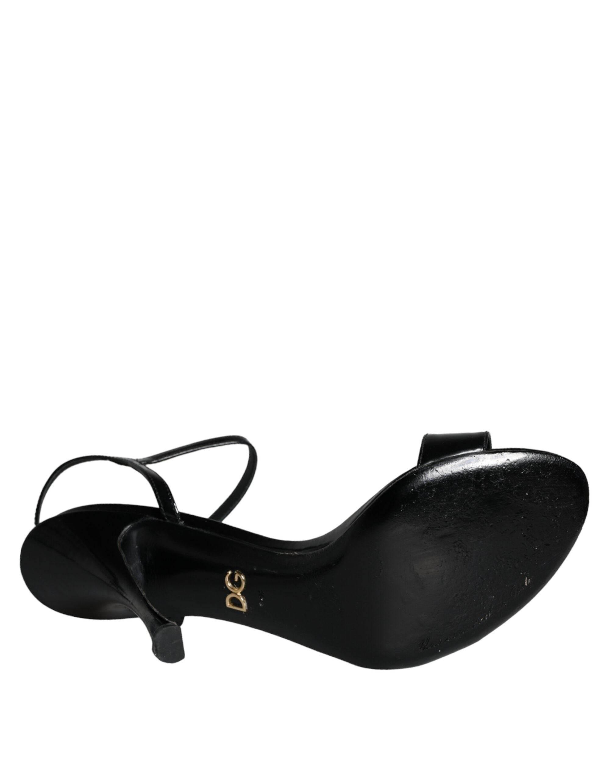 Dolce & Gabbana Black KEIRA Leather Heels Sandals Shoes - Hilstor