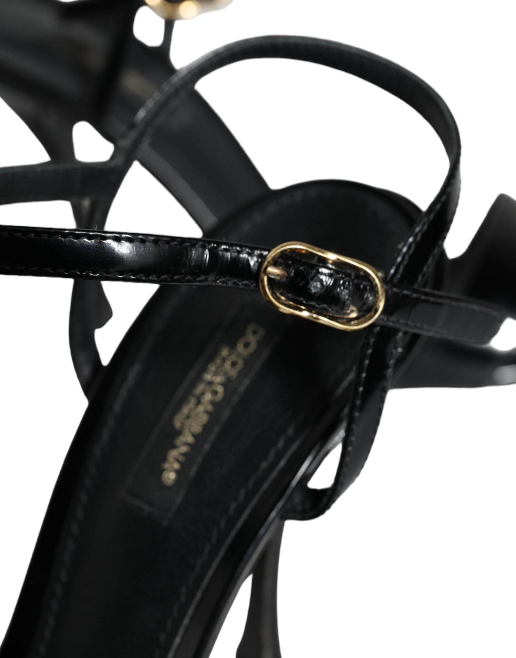 Dolce & Gabbana Black KEIRA Leather Heels Sandals Shoes - Hilstor