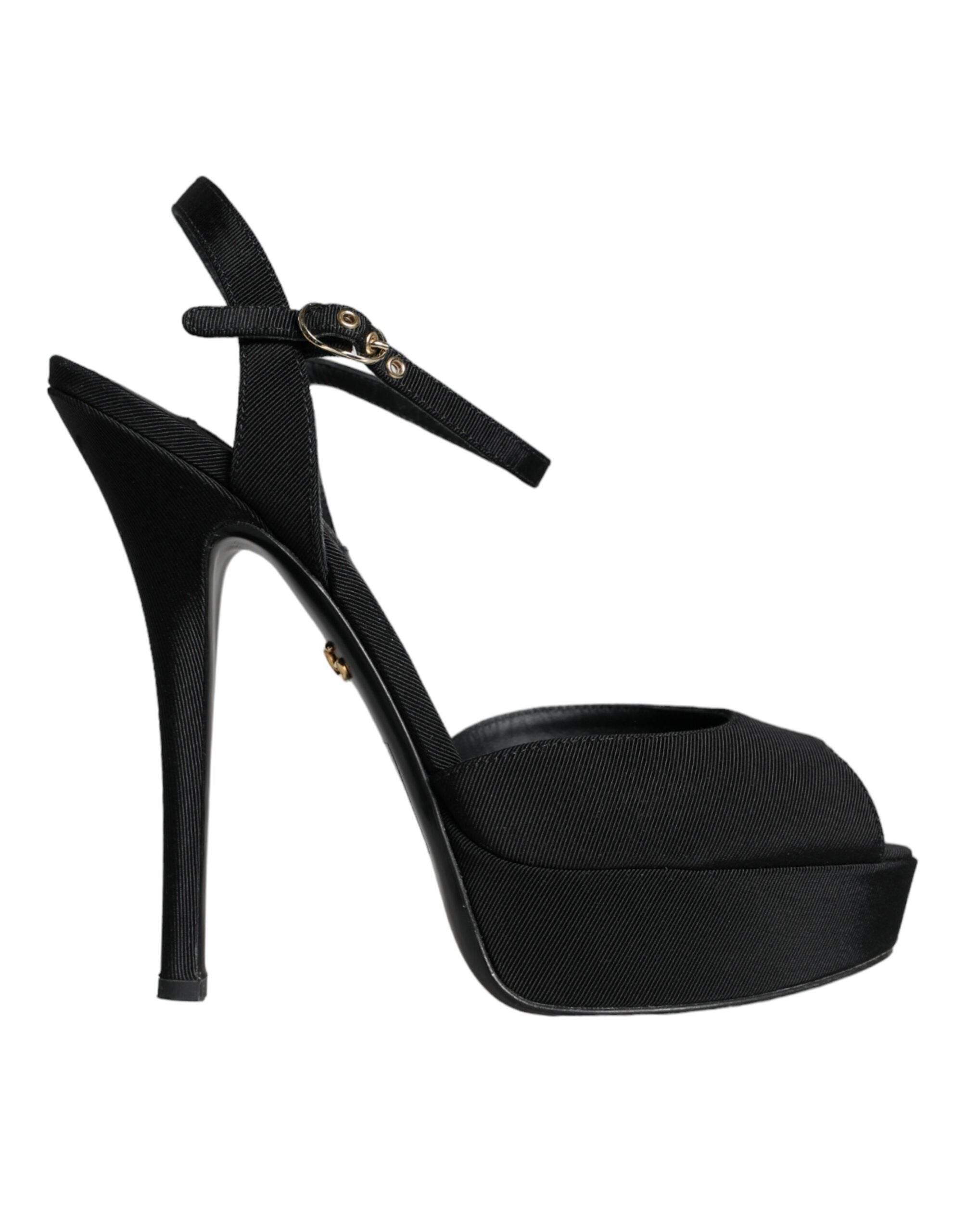 Dolce & Gabbana Black Leather Platform Heels Sandals Shoes - Hilstor