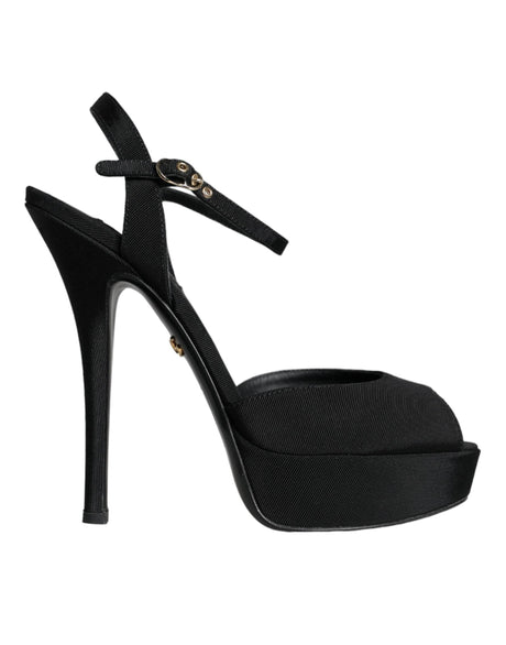 Dolce & Gabbana Black Leather Platform Heels Sandals Shoes - Hilstor