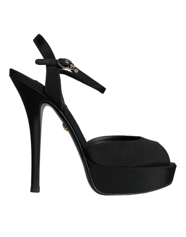 Dolce & Gabbana Black Leather Platform Heels Sandals Shoes - Hilstor