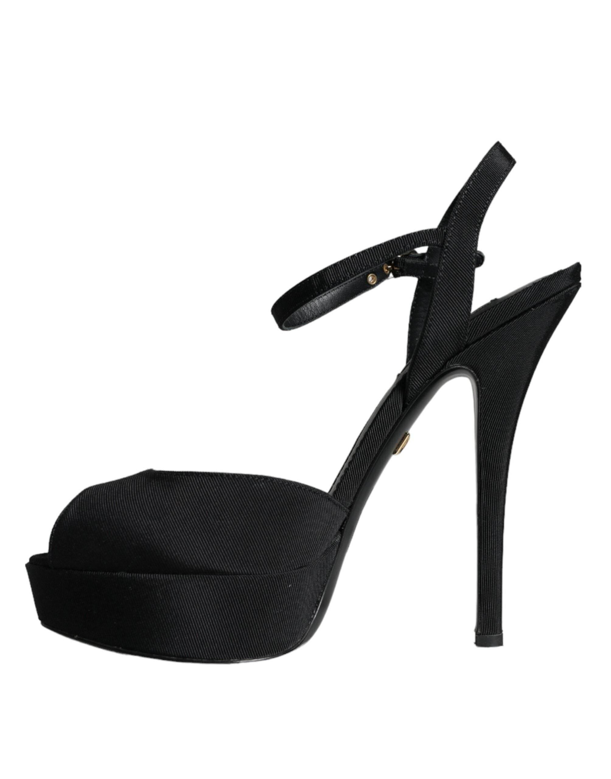 Dolce & Gabbana Black Leather Platform Heels Sandals Shoes - Hilstor