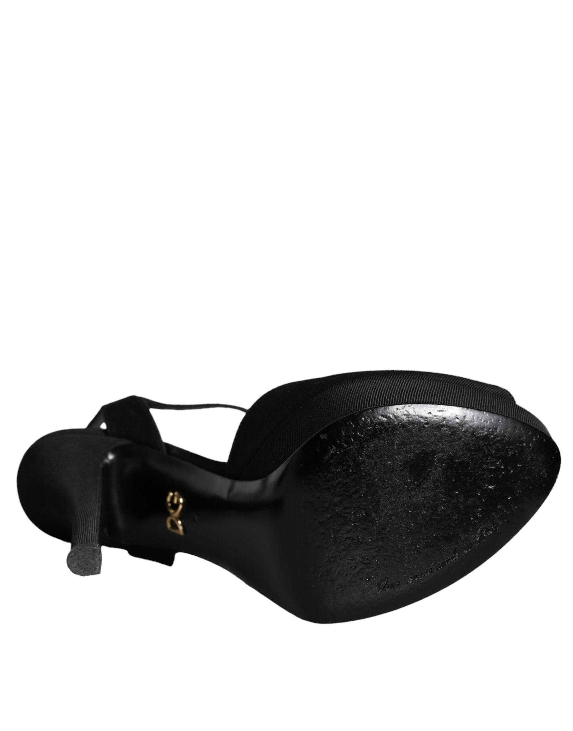 Dolce & Gabbana Black Leather Platform Heels Sandals Shoes - Hilstor