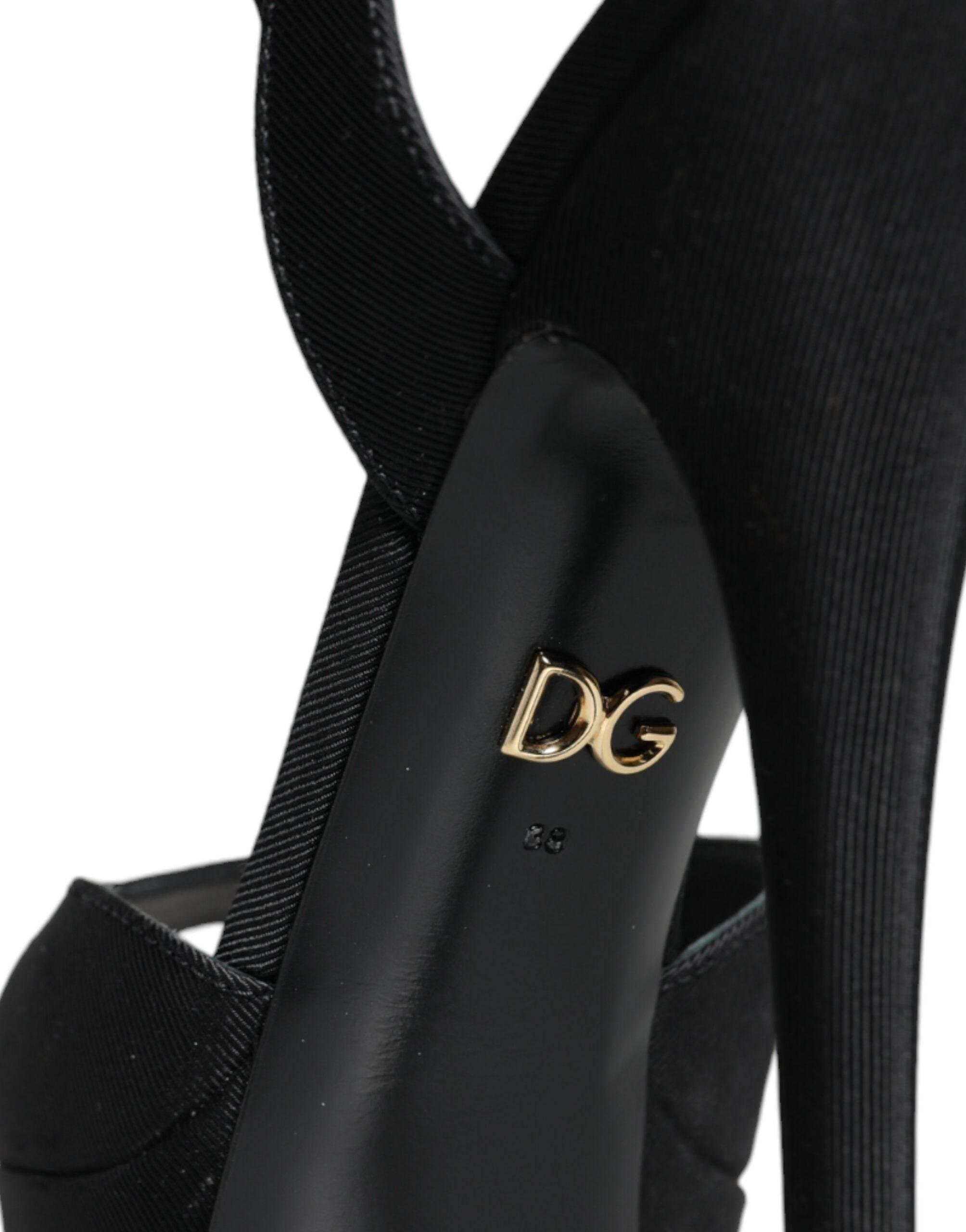 Dolce & Gabbana Black Leather Platform Heels Sandals Shoes - Hilstor