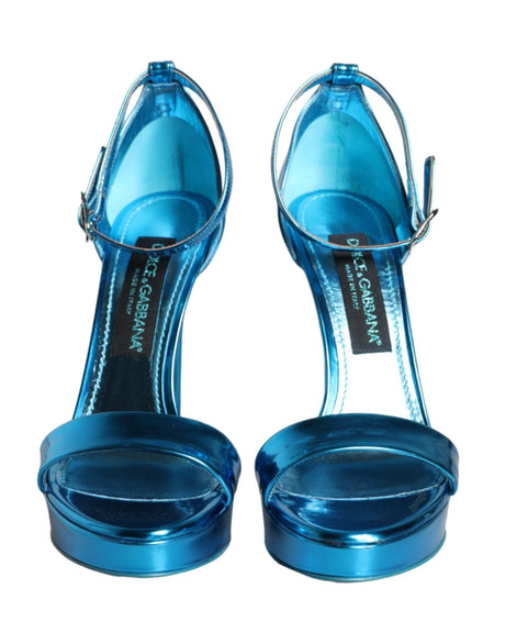 Dolce & Gabbana Metallic Blue Leather Keira Sandals Shoes - Hilstor