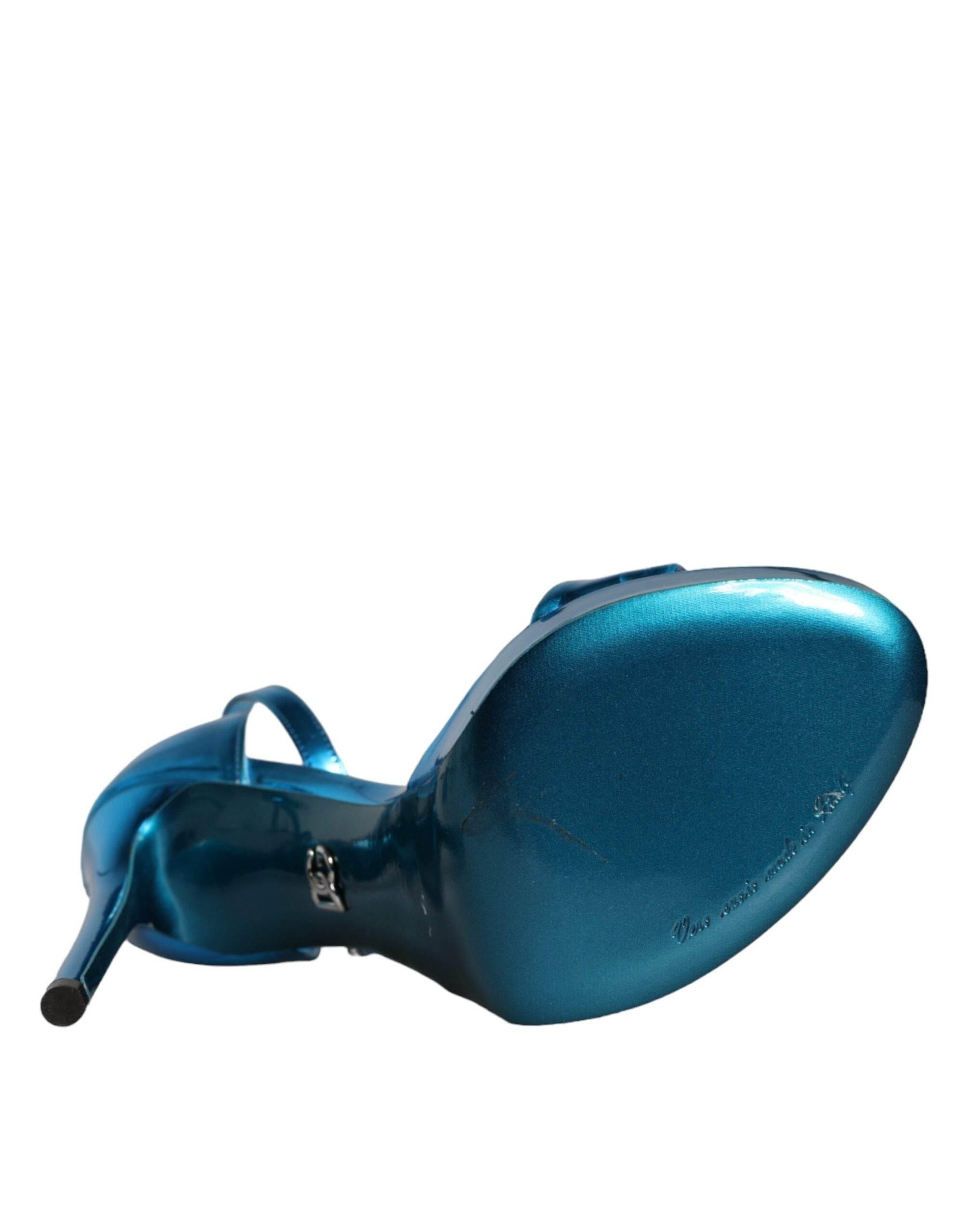 Dolce & Gabbana Metallic Blue Leather Keira Sandals Shoes - Hilstor