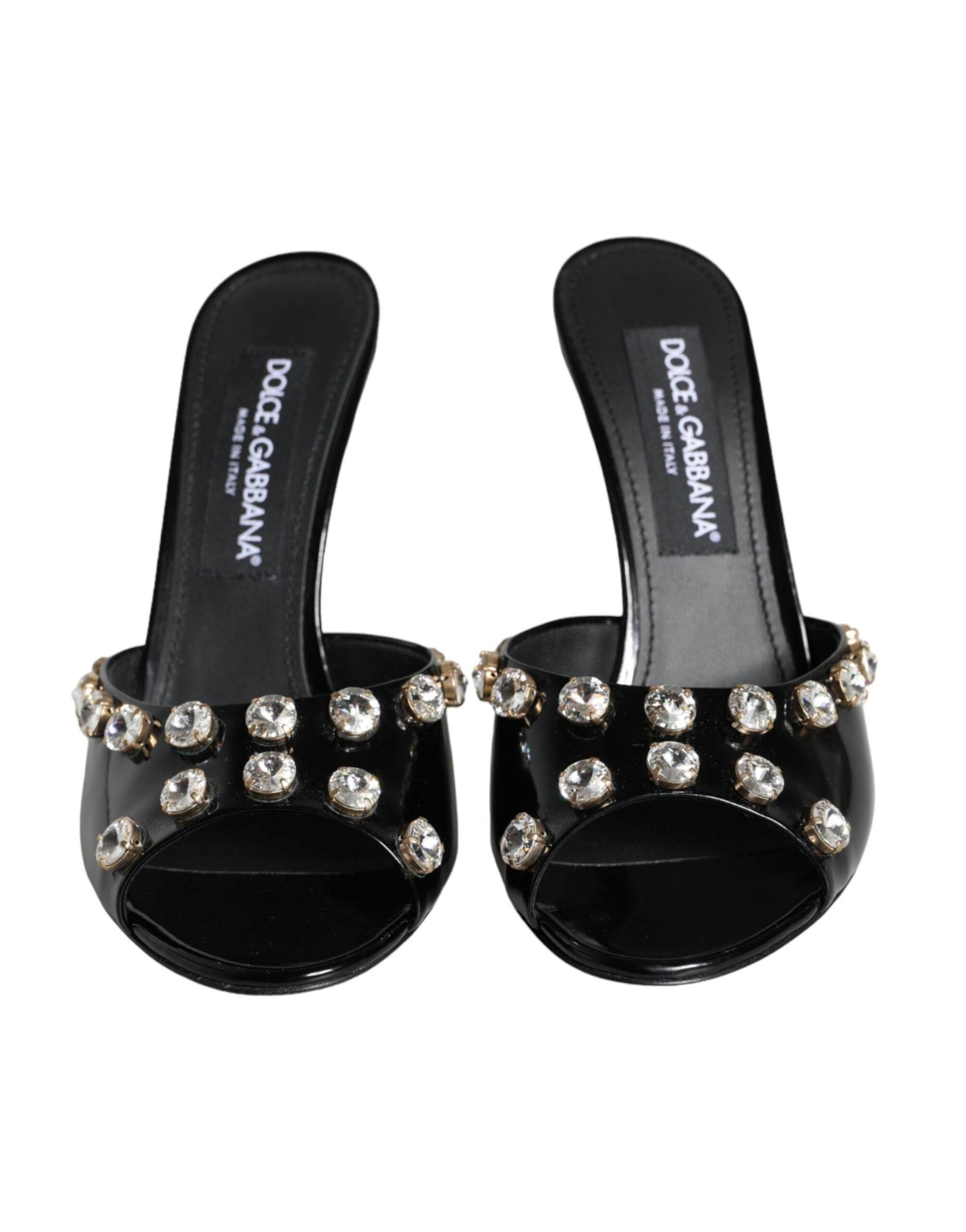 Dolce & Gabbana Black Crystal Heels Keira Sandals Shoes - Hilstor