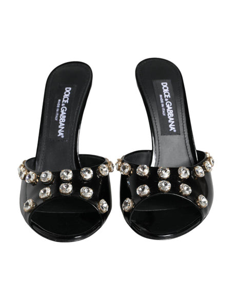 Dolce & Gabbana Black Crystal Heels Keira Sandals Shoes - Hilstor