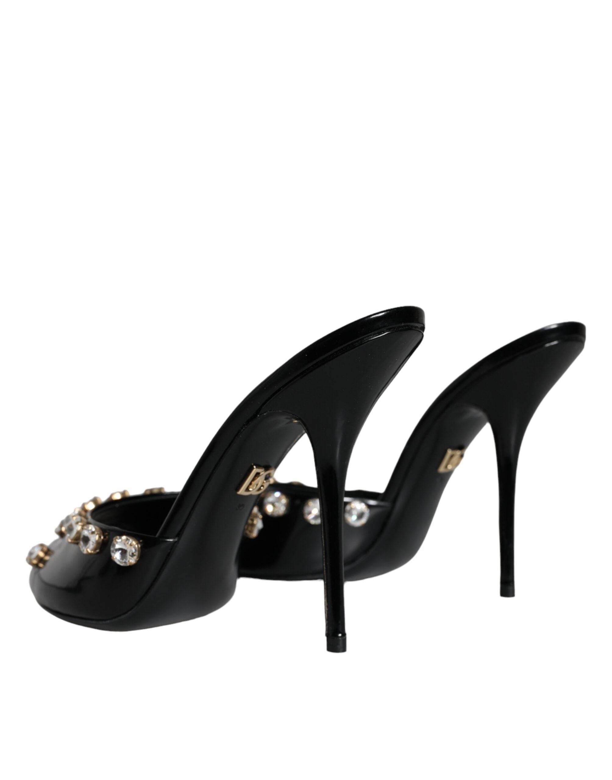 Dolce & Gabbana Black Crystal Heels Keira Sandals Shoes - Hilstor