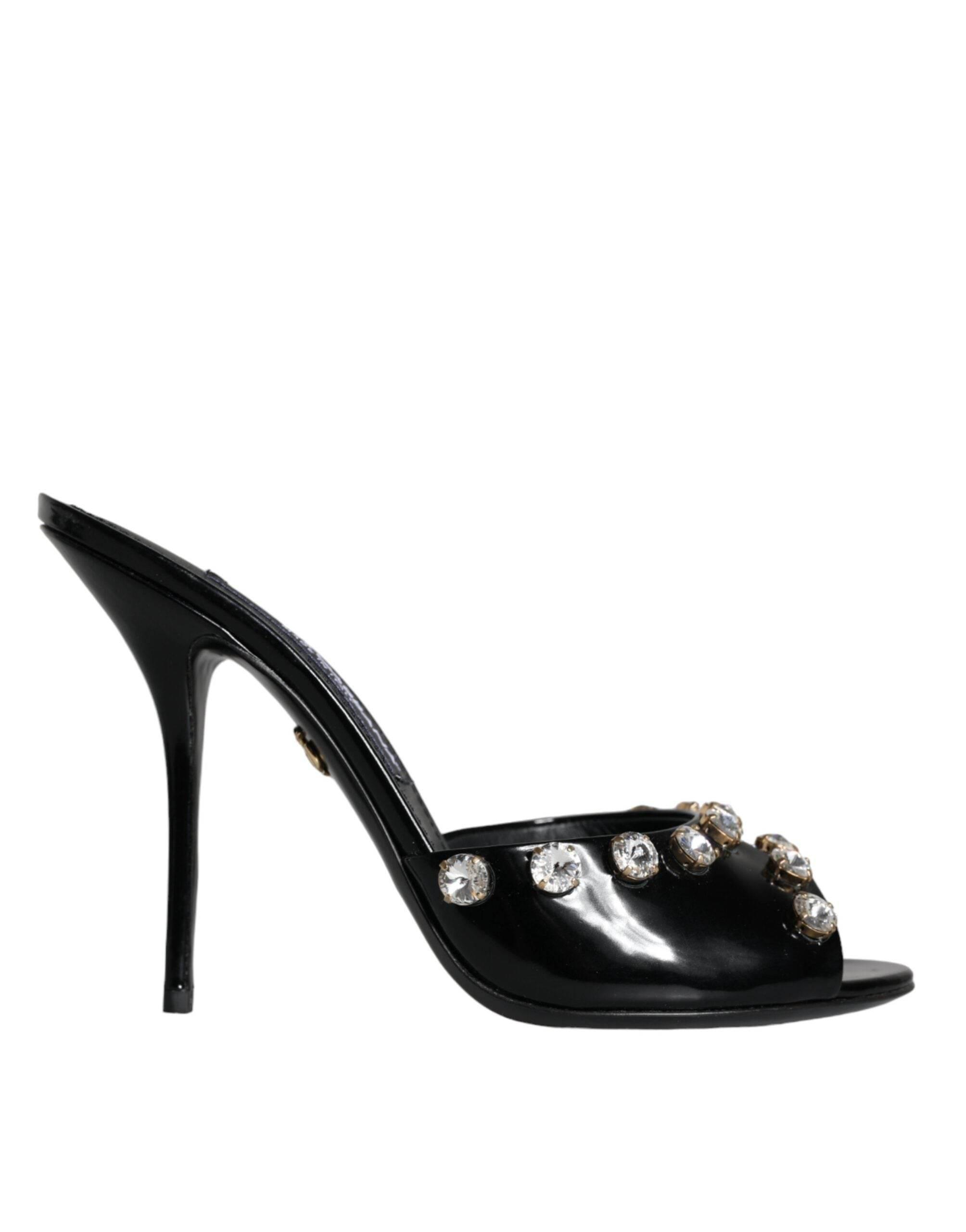 Dolce & Gabbana Black Crystal Heels Keira Sandals Shoes - Hilstor