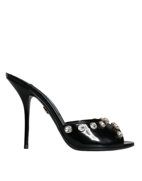 Dolce & Gabbana Black Crystal Heels Keira Sandals Shoes - Hilstor