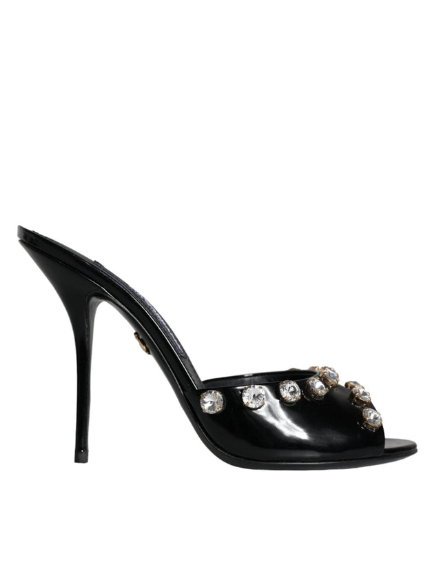 Dolce & Gabbana Black Crystal Heels Keira Sandals Shoes - Hilstor