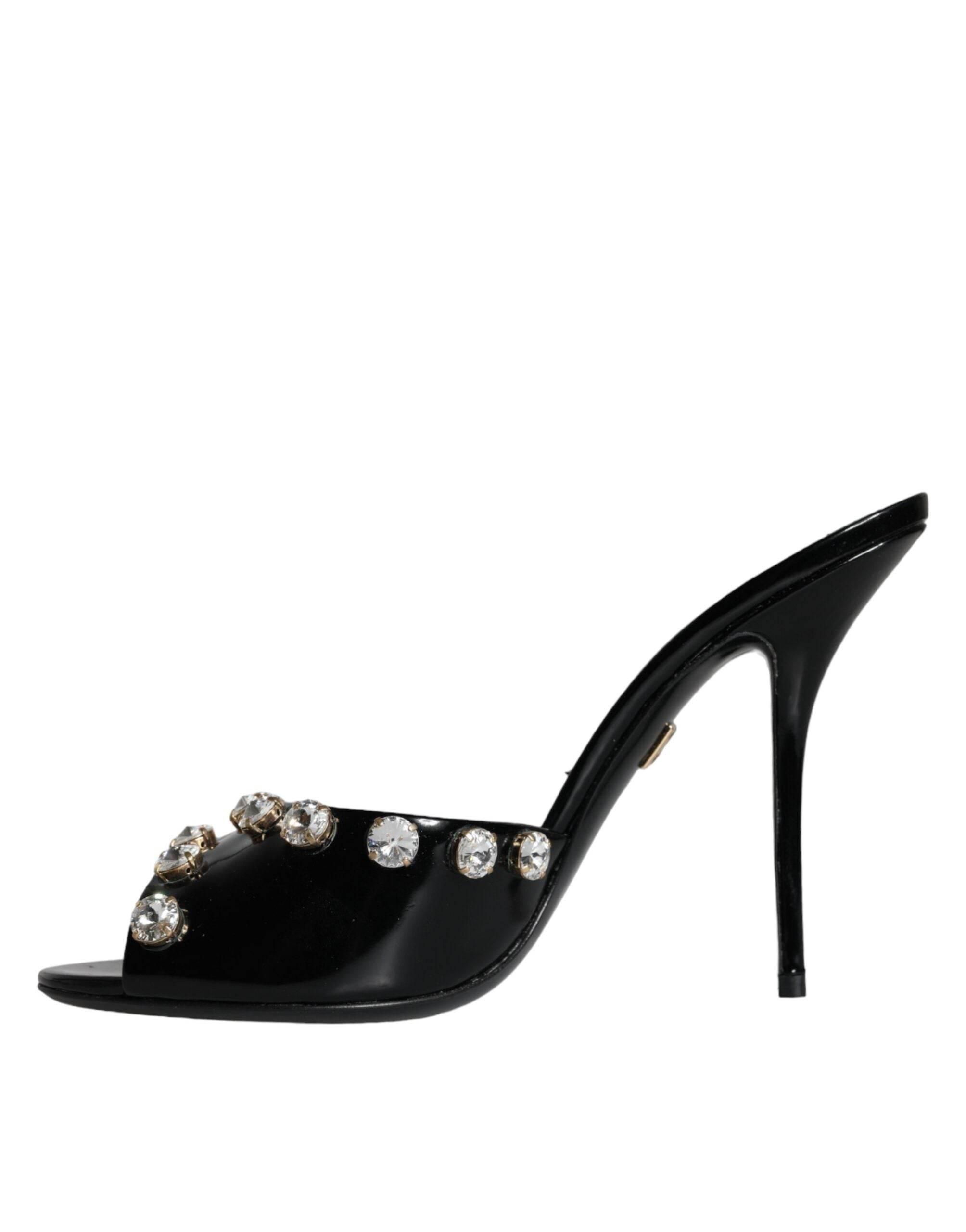 Dolce & Gabbana Black Crystal Heels Keira Sandals Shoes - Hilstor