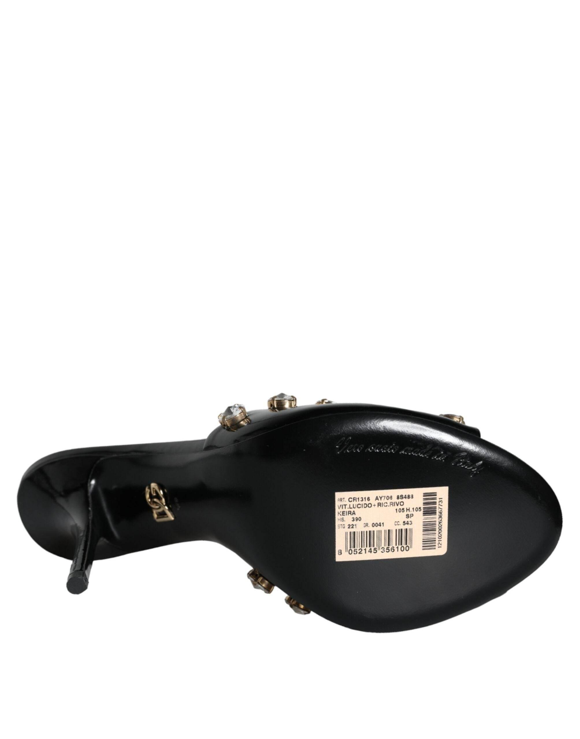 Dolce & Gabbana Black Crystal Heels Keira Sandals Shoes - Hilstor