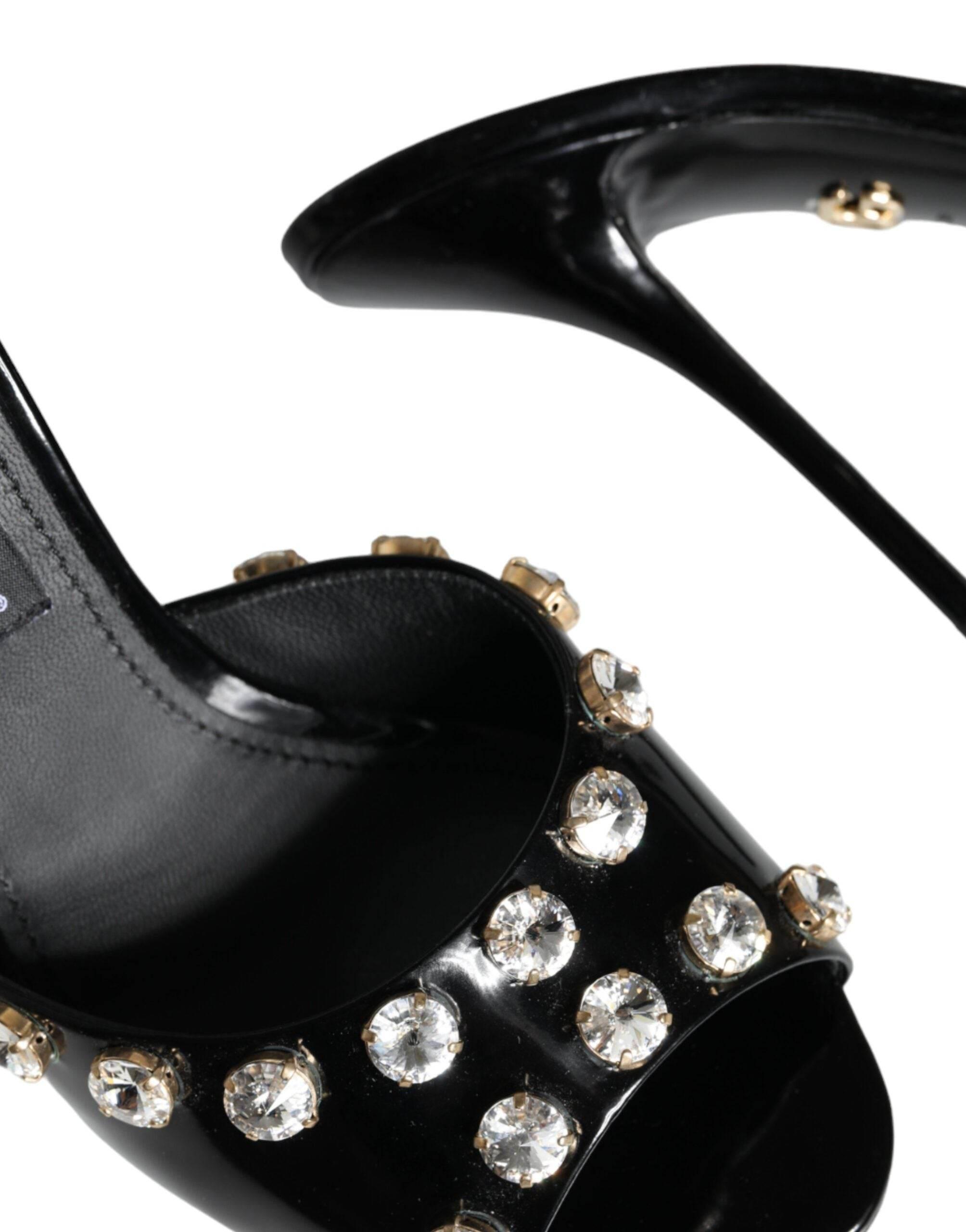 Dolce & Gabbana Black Crystal Heels Keira Sandals Shoes - Hilstor