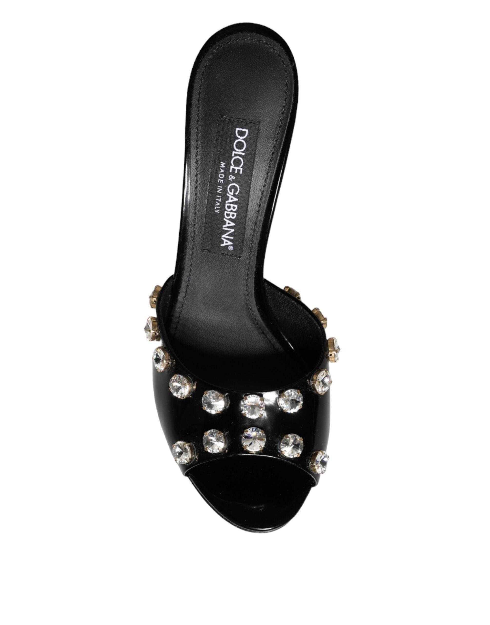 Dolce & Gabbana Black Crystal Heels Keira Sandals Shoes - Hilstor