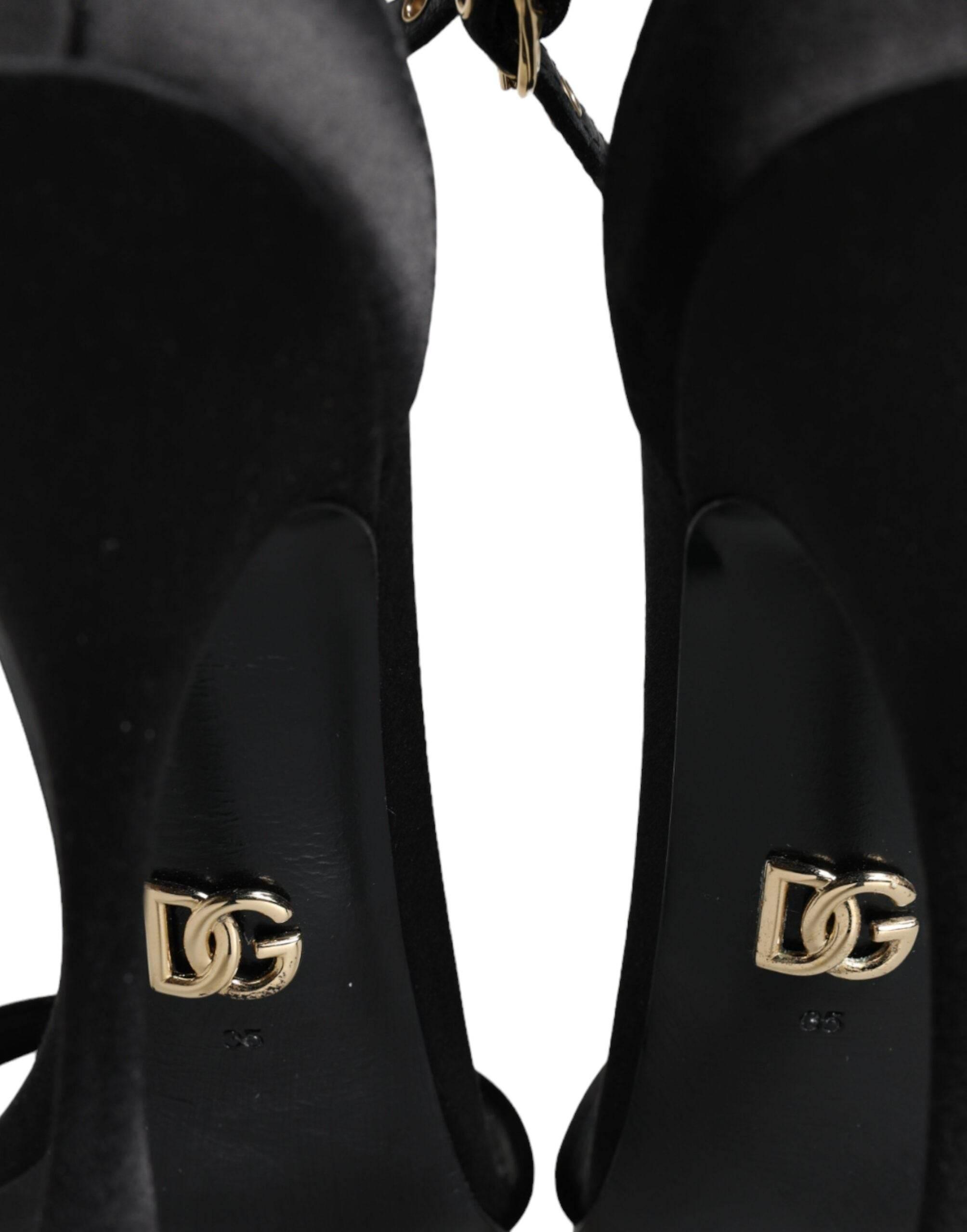 Dolce & Gabbana Black KEIRA Heels Ankle Strap Sandals Shoes - Hilstor