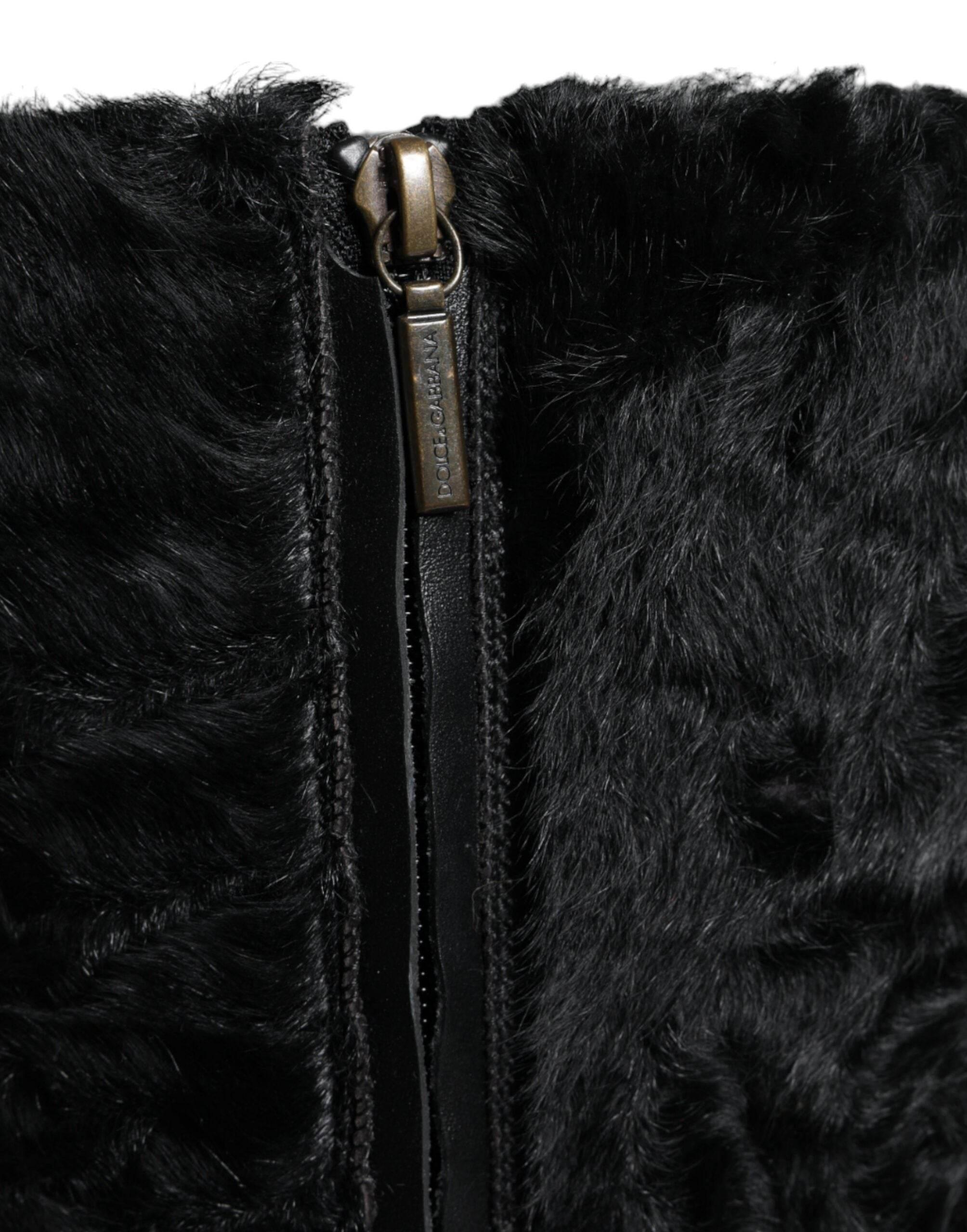 Dolce & Gabbana Black Xiangao Lamb Fur Leather Boots Shoes - Hilstor