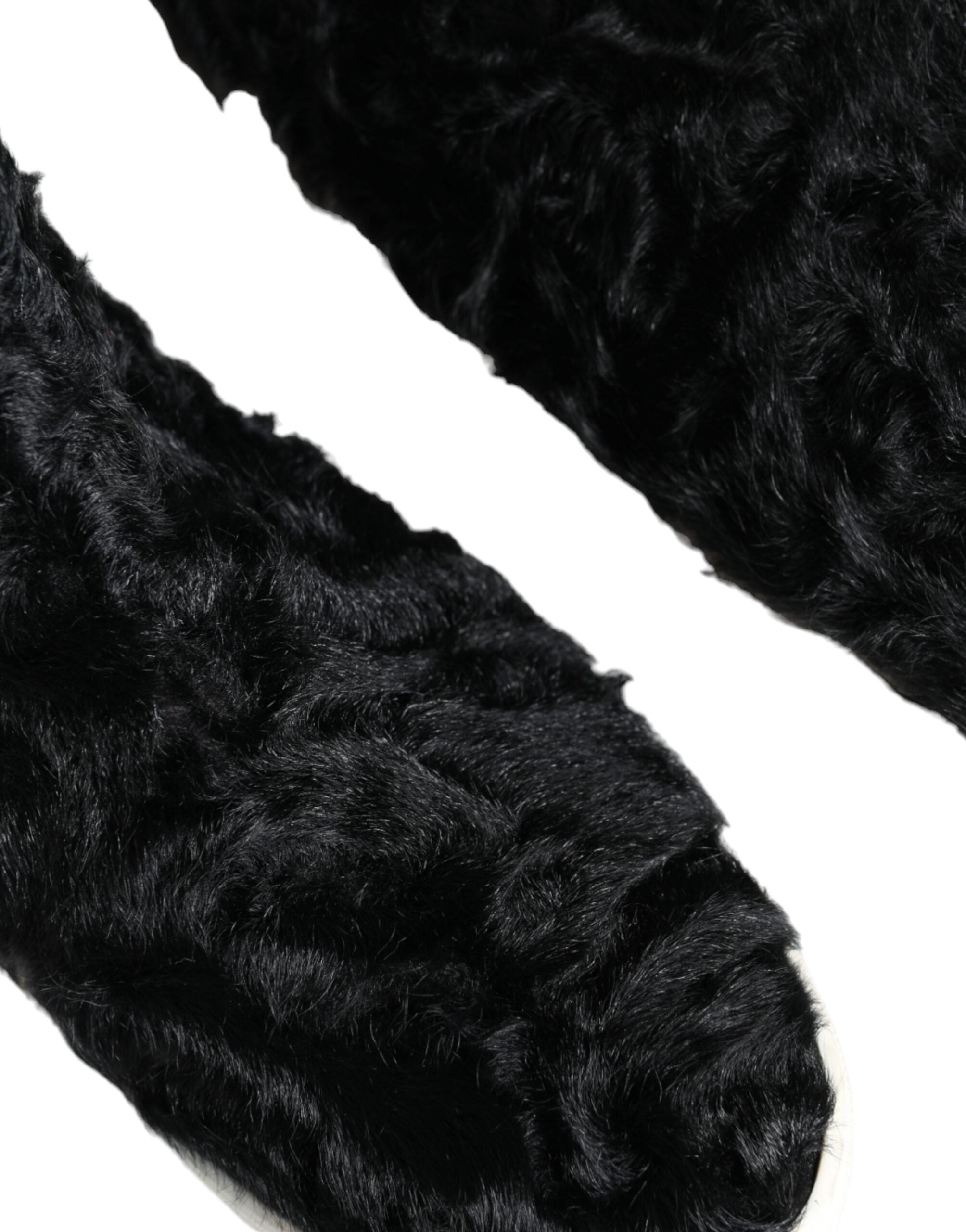 Dolce & Gabbana Black Xiangao Lamb Fur Leather Boots Shoes
