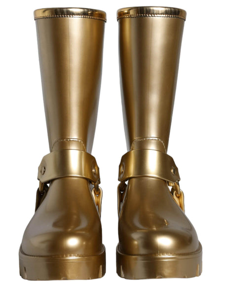 Dolce & Gabbana Metallic Gold Rubber PVC Rain Boots Shoes - Hilstor