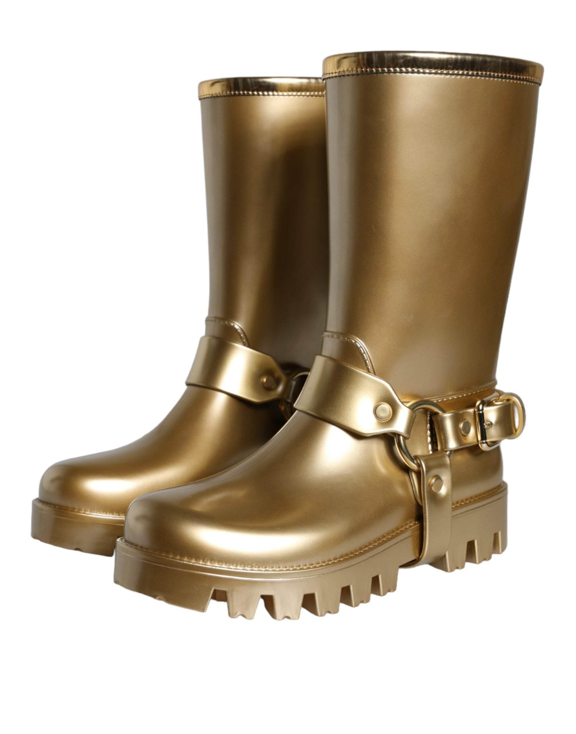 Dolce & Gabbana Metallic Gold Rubber PVC Rain Boots Shoes - Hilstor