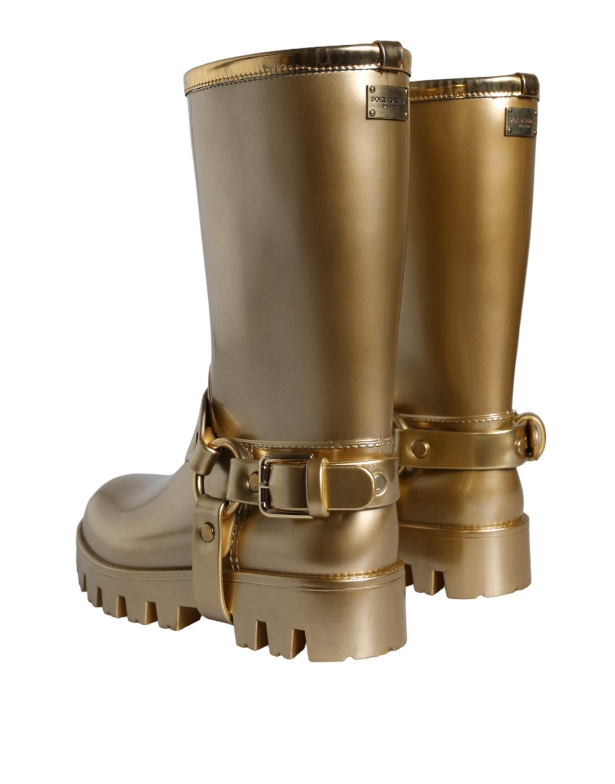 Dolce & Gabbana Metallic Gold Rubber PVC Rain Boots Shoes - Hilstor