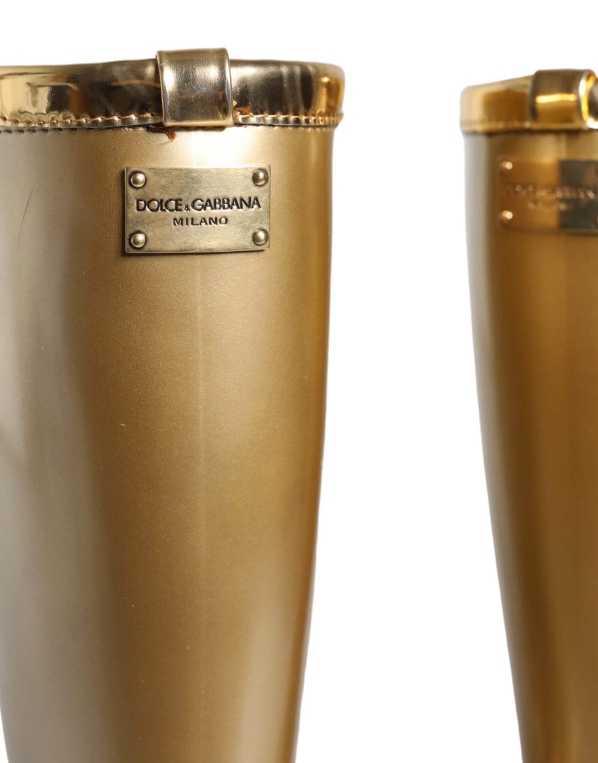 Dolce & Gabbana Metallic Gold Rubber PVC Rain Boots Shoes - Hilstor