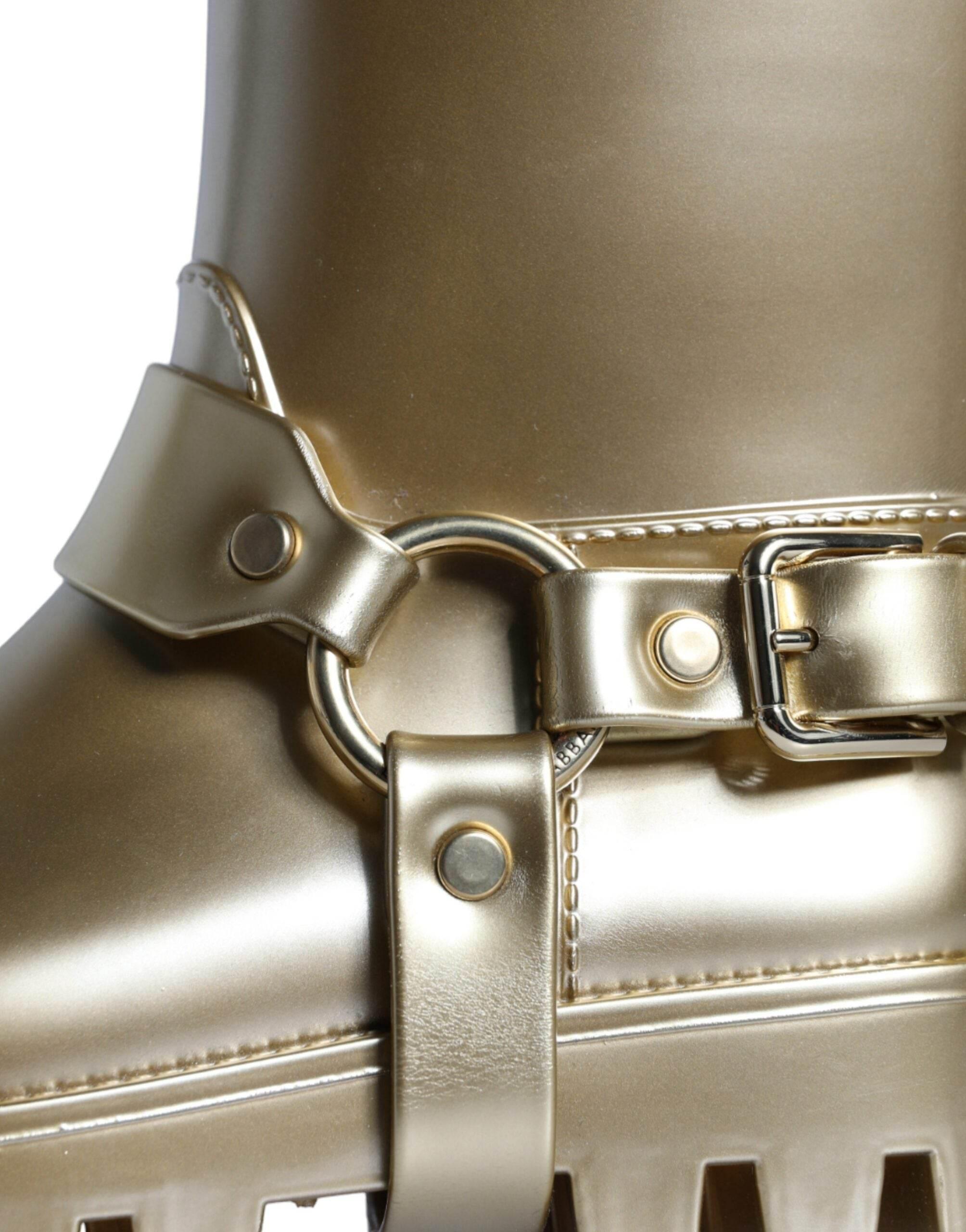 Dolce & Gabbana Metallic Gold Rubber PVC Rain Boots Shoes - Hilstor