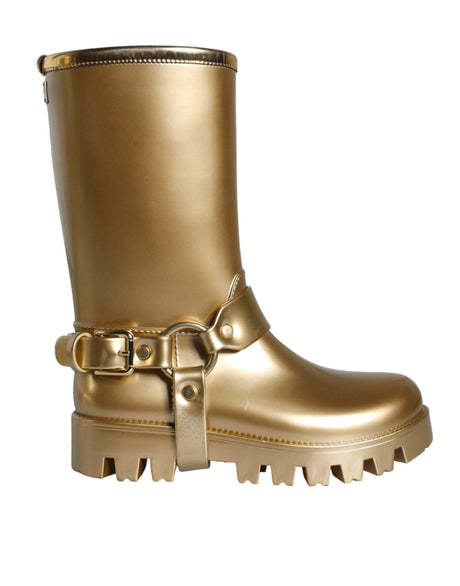 Dolce & Gabbana Metallic Gold Rubber PVC Rain Boots Shoes - Hilstor
