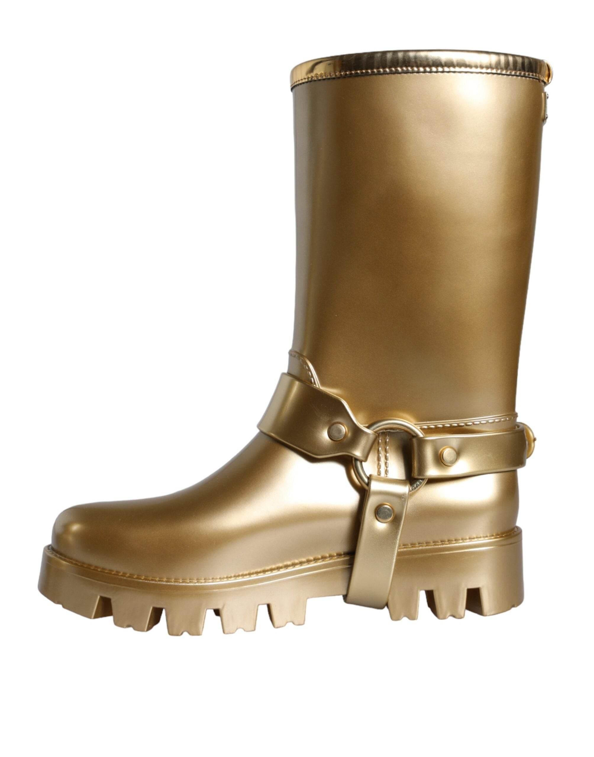 Dolce & Gabbana Metallic Gold Rubber PVC Rain Boots Shoes - Hilstor