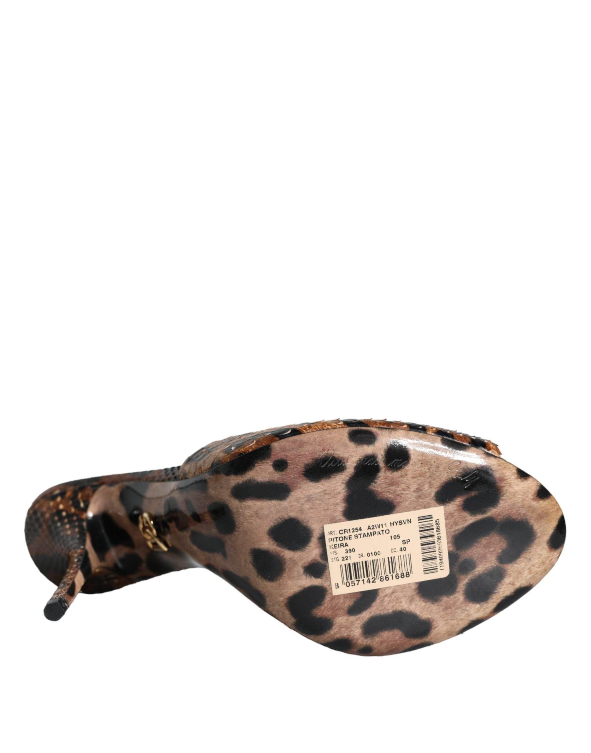 Dolce & Gabbana Brown Leopard Leather Slides Heels Sandals Shoes - Hilstor