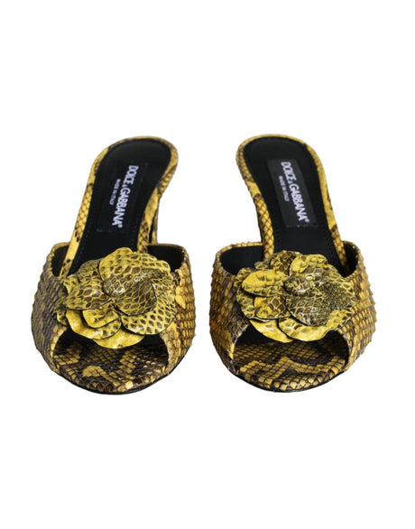 Dolce & Gabbana Yellow Leather Block Heels Slides Shoes - Hilstor