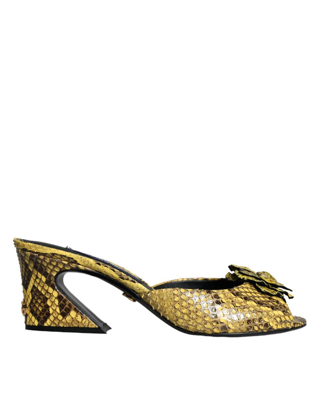 Dolce & Gabbana Yellow Leather Block Heels Slides Shoes - Hilstor