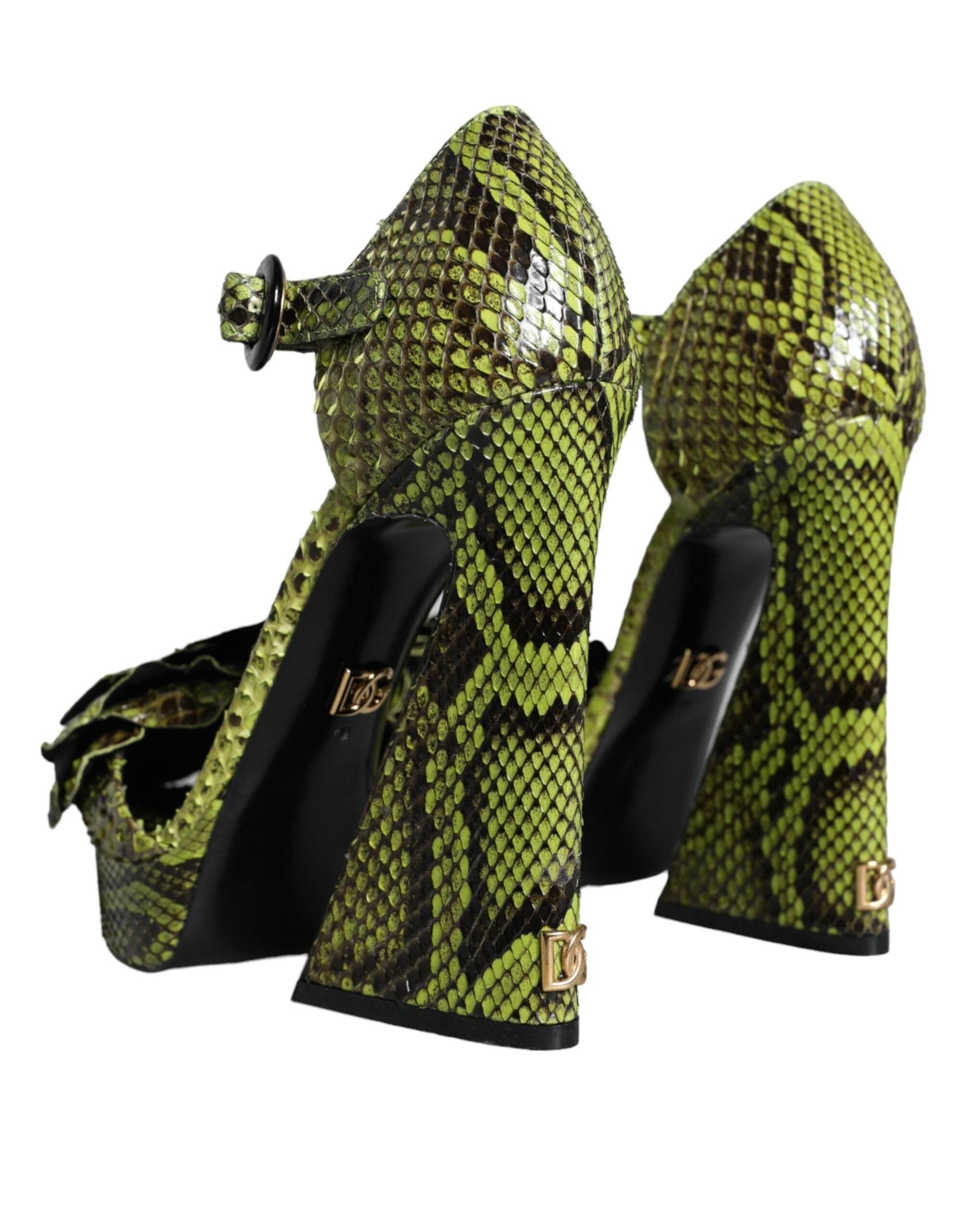 Dolce & Gabbana Green Exotic Leather Ankle Strap Heels Sandals Shoes - Hilstor