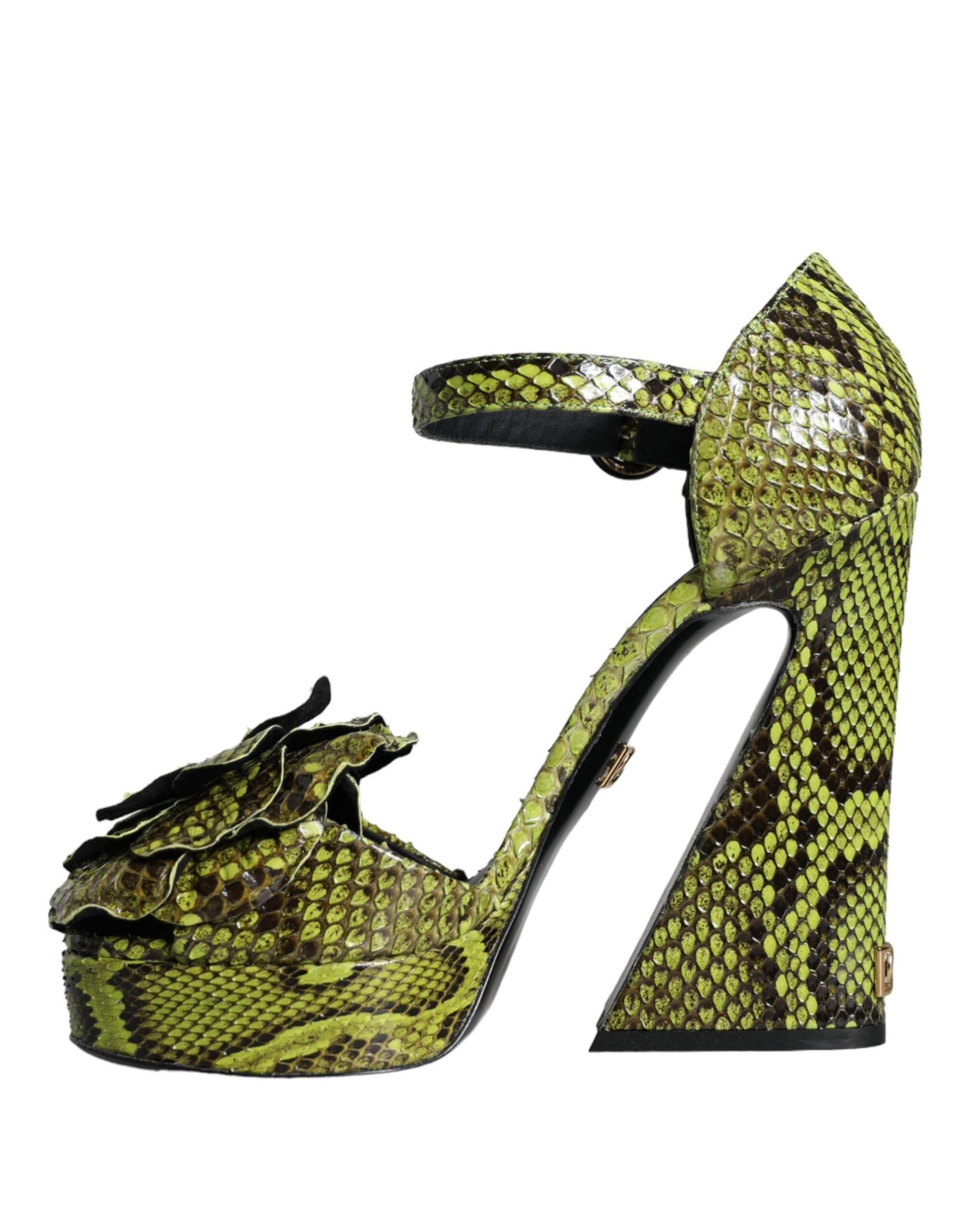 Dolce & Gabbana Green Exotic Leather Ankle Strap Heels Sandals Shoes - Hilstor