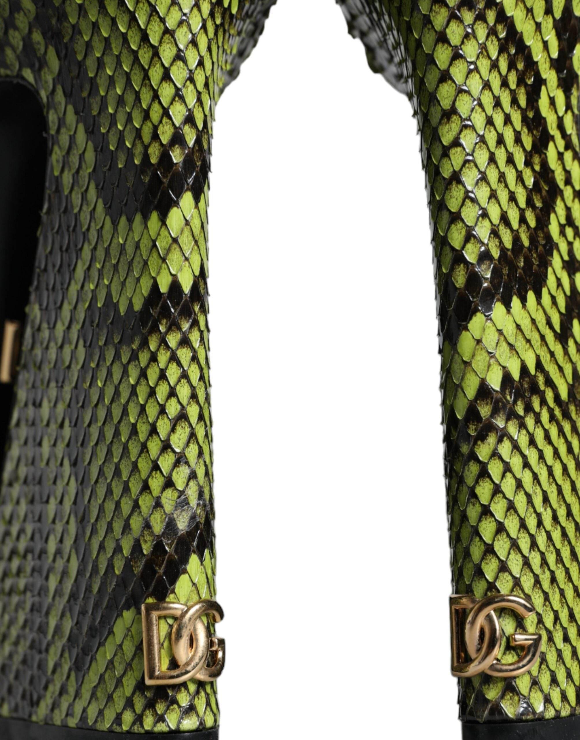 Dolce & Gabbana Green Exotic Leather Ankle Strap Heels Sandals Shoes - Hilstor