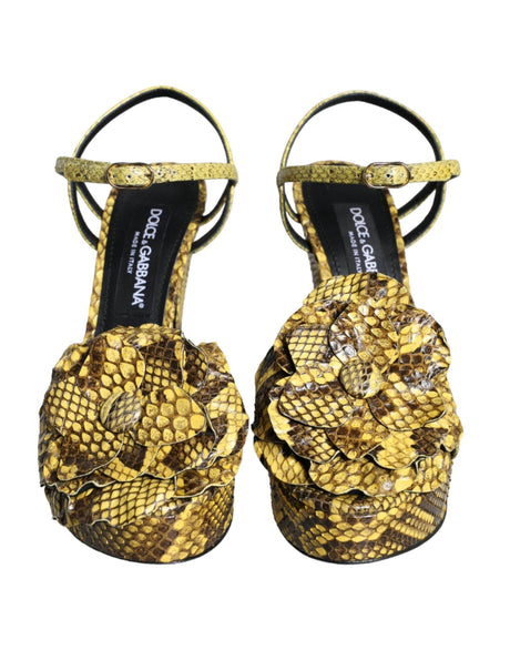 Dolce & Gabbana Yellow Exotic Leather Ankle Strap Heels Sandals Shoes - Hilstor