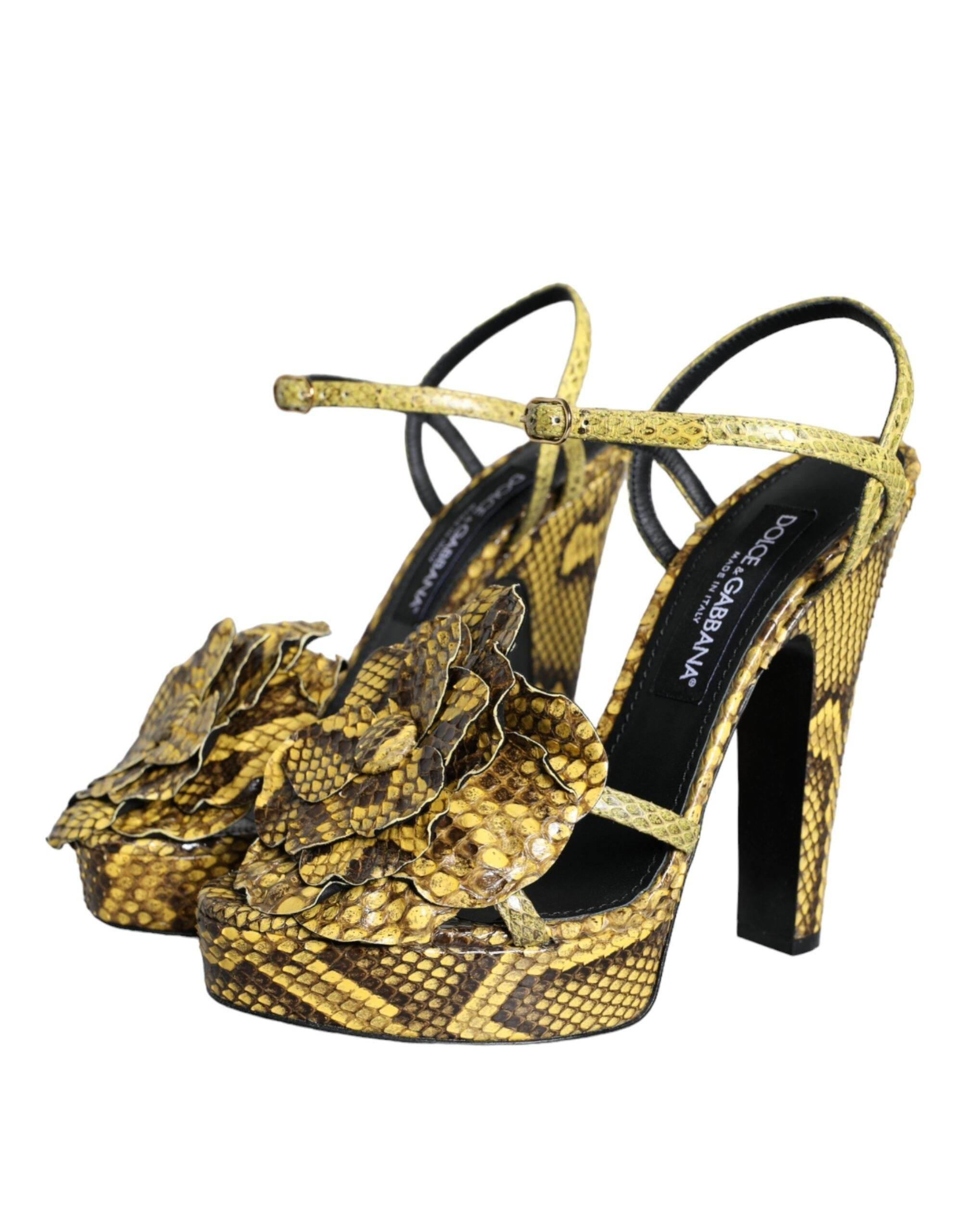 Dolce & Gabbana Yellow Exotic Leather Ankle Strap Heels Sandals Shoes - Hilstor