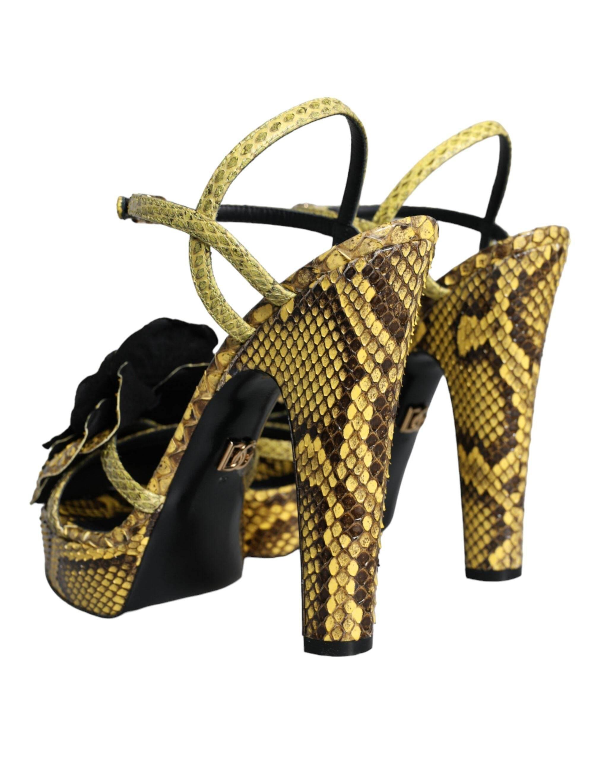 Dolce & Gabbana Yellow Exotic Leather Ankle Strap Heels Sandals Shoes - Hilstor
