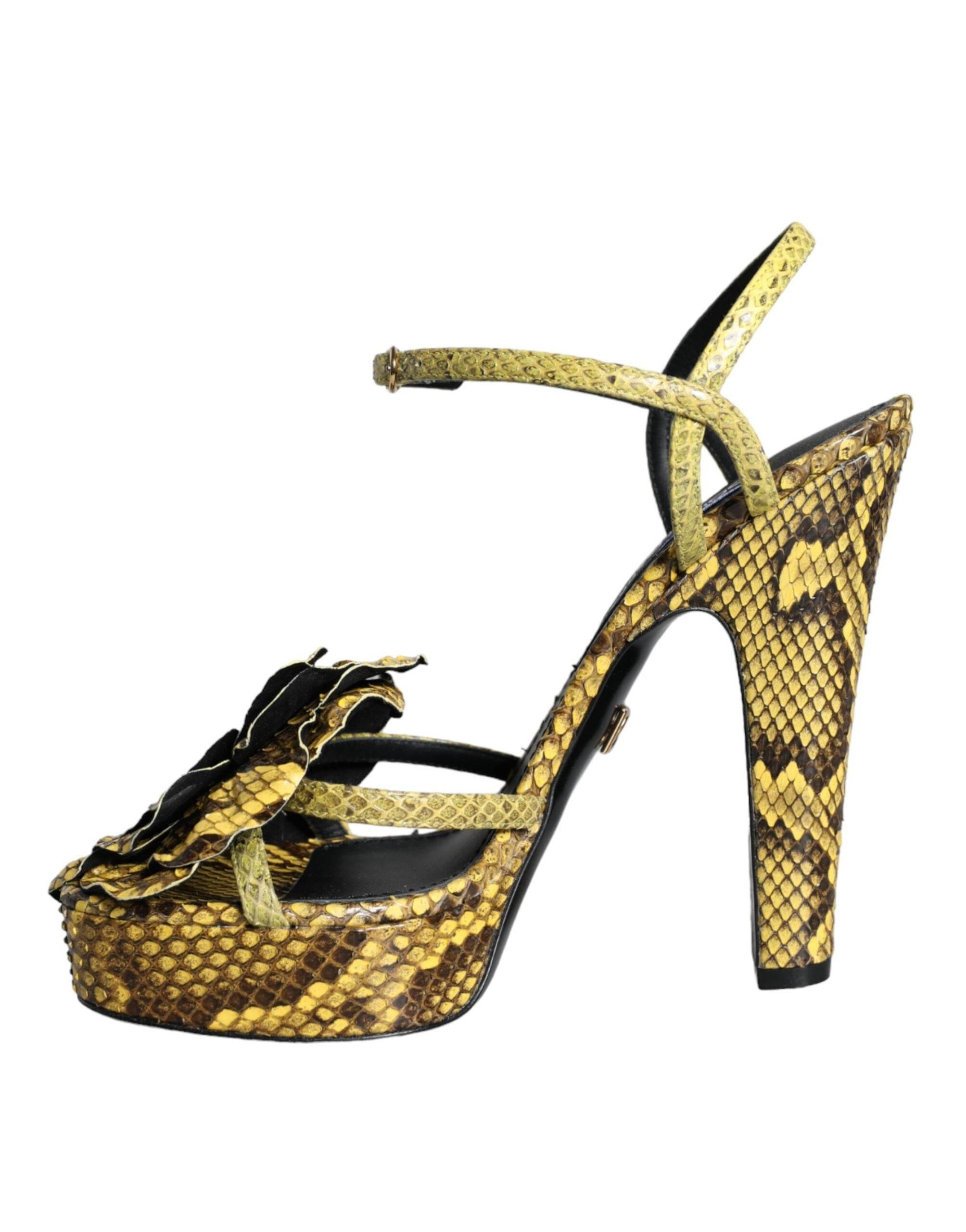 Dolce & Gabbana Yellow Exotic Leather Ankle Strap Heels Sandals Shoes - Hilstor
