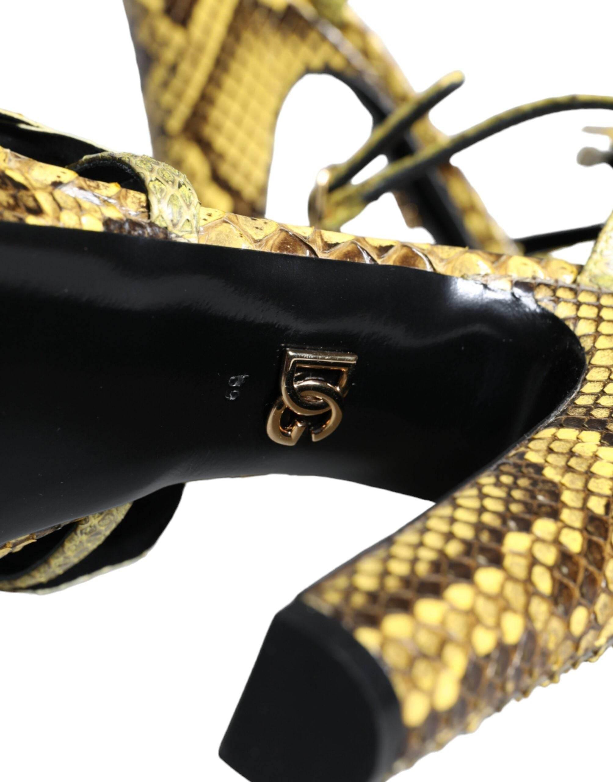 Dolce & Gabbana Yellow Exotic Leather Ankle Strap Heels Sandals Shoes - Hilstor
