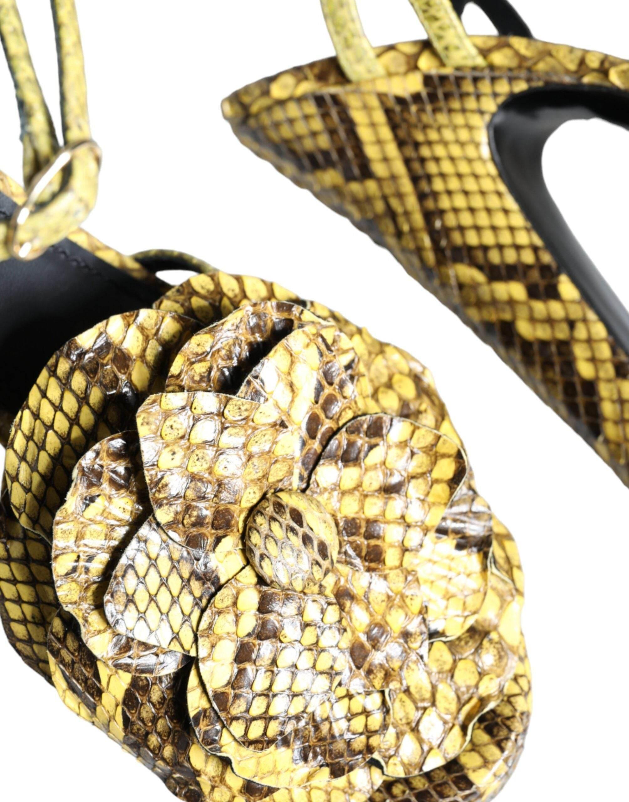 Dolce & Gabbana Yellow Exotic Leather Ankle Strap Heels Sandals Shoes - Hilstor