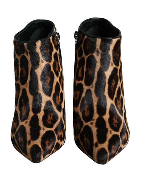 Dolce & Gabbana Brown Leopard Calf Fur Heels Ankle Boots Shoes - Hilstor