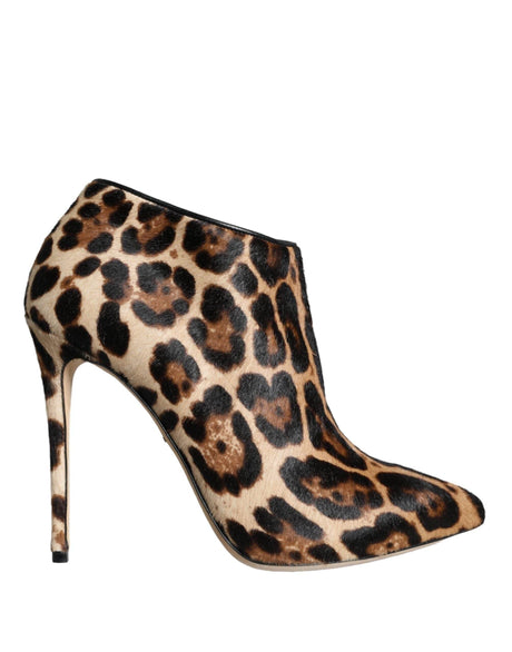 Dolce & Gabbana Brown Leopard Calf Fur Heels Ankle Boots Shoes - Hilstor